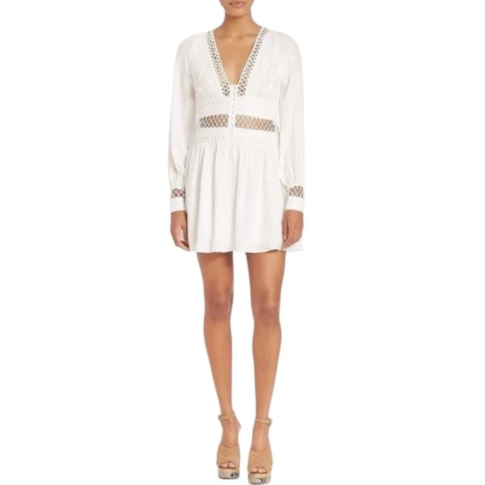 Free People Women’s Think I Love You Crochet Inset Mini Dress Size 10 - Picture 7 of 7